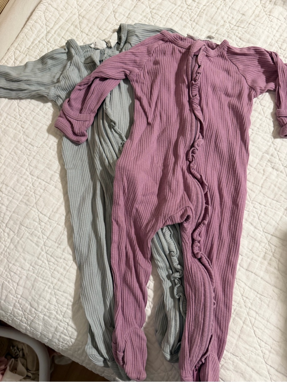 Ellie Ribbed Footie One-Piece in Mauve and Sage